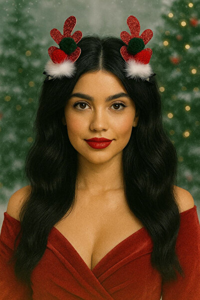 Jaida Moda Reindeer Antler and Pompom Ball Figured Christmas Hair Clip Set of 2