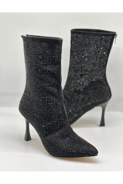 Anıl Ayakkabı Urz Women's Black Stone Back Zipper Style Pointed Toe Evening S...