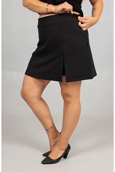 Truva XXL Plus Size Comfortable Black Stretch Fabric Crepe Skirt Shorts