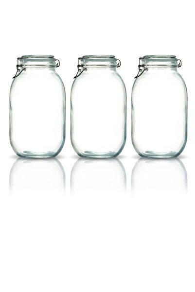 Store 3'lü Korken Turşu Kavanozu 3000 ml Vakumlu Kilitli Cam Saklama Kavanozu