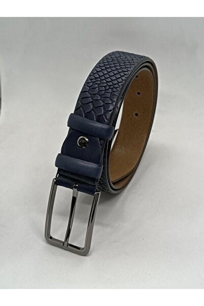 Gutiero Men's 100% Genuine Leather Navy Blue Classic Belt