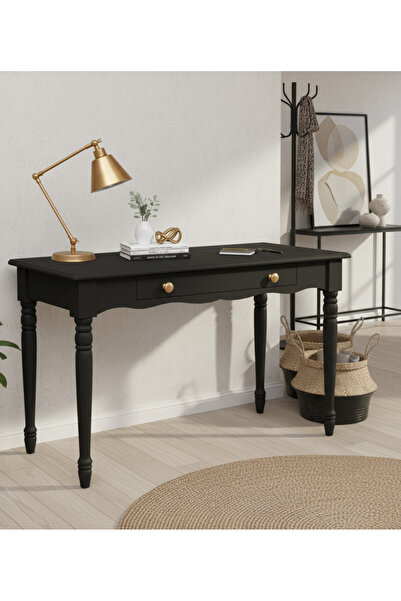 Wooding Mobilya 120 Cm Masif Siyah Tornalı Çalışma Masası