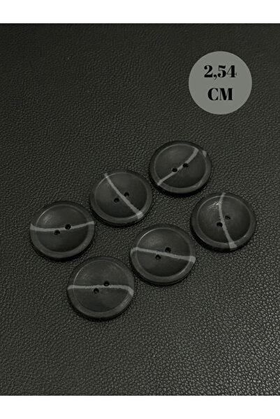 aensia Siyah Üzeri Çizgi Detaylı Polyester İki Delikli Çubuk Düğme Kaban Ceket Düğmesi 2,54 CM - 6lı Paket