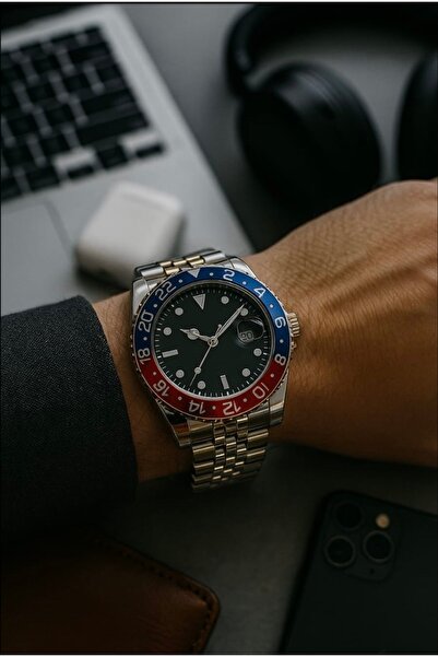 Love The Wind Sports Men's Wristwatch with Calendar - Silver Band & Blue Red