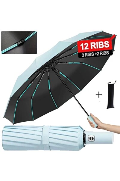 SUAU Automatic Folding Rain Umbrella 12 Windproof Spokes, 106 cm, UV Protection, Compact 32 cm, Blue