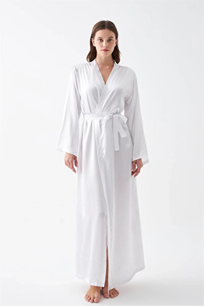 ALFA AKSESUAR 03 Clothing Women's Long White Satin Dressing Gown