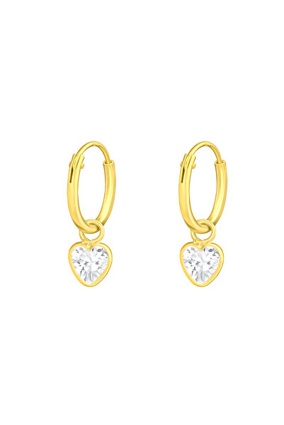 Sophia Collection Cercei copii argint 925 placat cu aur 24k model Inimioara alba cu zirconiu cubic