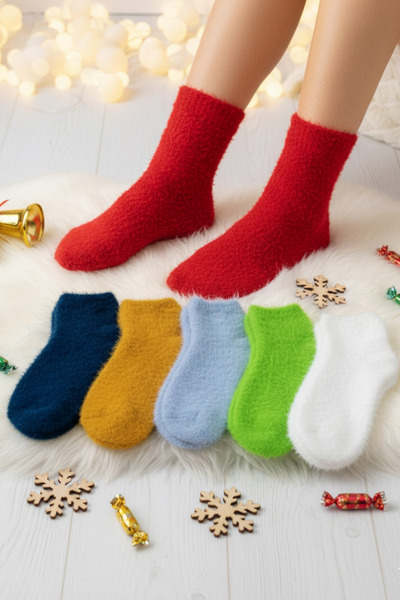 stellare Women's Thick Winter Fuzzy Towel Socks Set of 5 – Soft Textured, Warm, Colorful Winter Socks