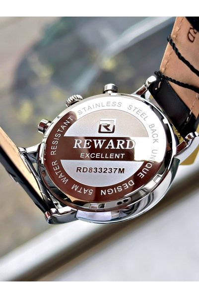 Reward Black Color Leather Cord Original Clip Function Men's Wristwatch + Bracelet as a Gift