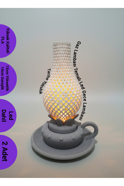 J&K Dizayn Nostaljik Gaz Lambası Tasarım Gece Lambası (2 Adet) | Vintage Dekoratif Fener LED Aydınlatma