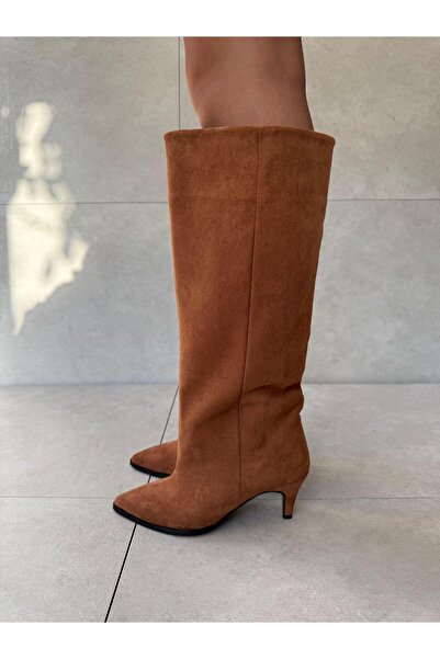 Elvinin Tarzı Jules Taba Süet XL Kesim İnce Topuklu Çizme