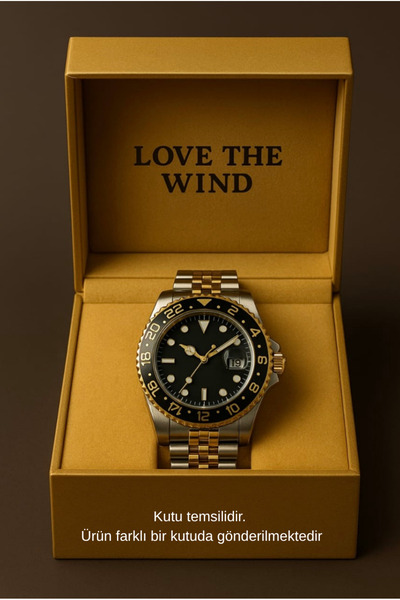 Love The Wind Sports Men's Wristwatch with Calendar - Silver Gold Band & Black Dial