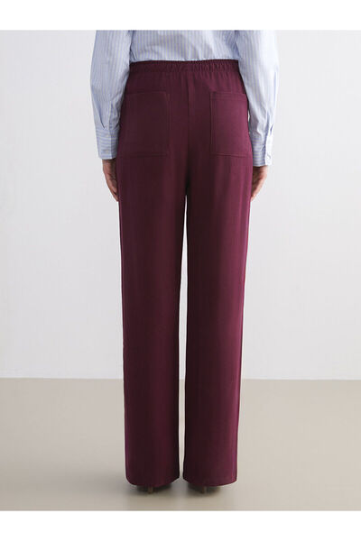 LC Waikiki Burgundy Wide Leg Women's Trousers with Elastic Waist