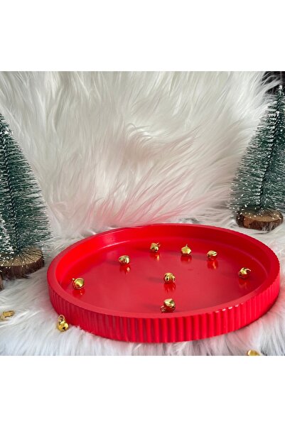 MYELFA Decorative Concrete Round Serving Tray / Tray / Jewelry Plate Red