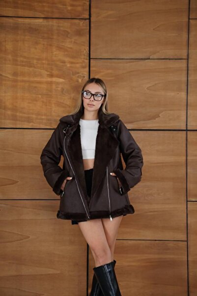 ALVOR Yakası Kemerli Yan Fermuarlı Kürklü Lamine Mont