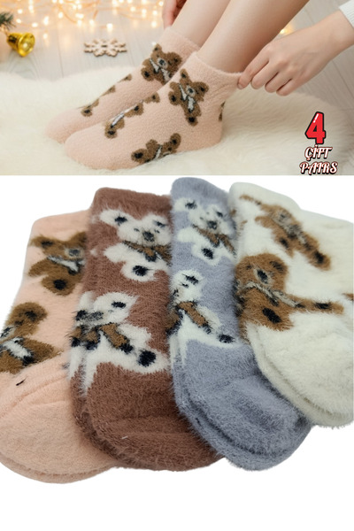 stellare Women's Thick Winter Furry Teddy Bear Patterned Socks Set of 4