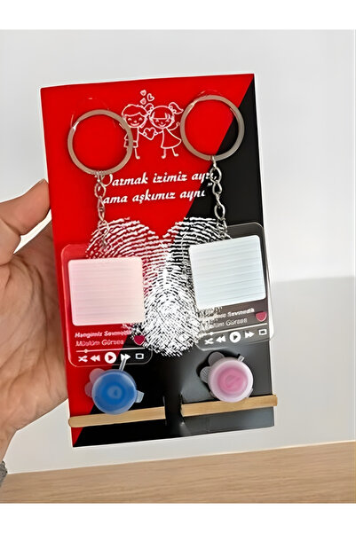 ÖZ OFİS Sevgili Parmak İzi Seti Anahtarlık Çift Sevgili Anahtarlık Sevgililer...