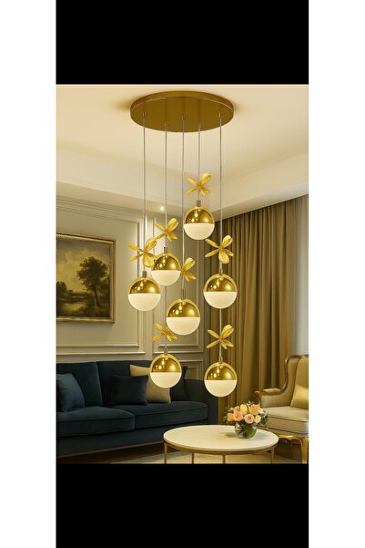 AKARSU AVİZE Modern 7li sarkit led avize gold yemek odasi yatak odasi oturma ...