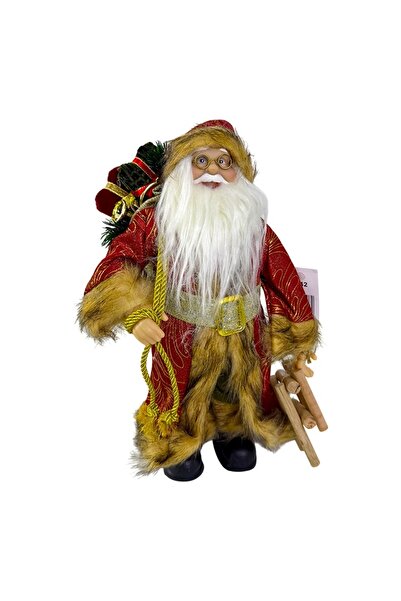 velve Decoratiune Mos Craciun, cu sanie si sacul plin de cadouri, 35 cm, Rosu