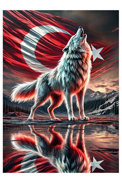 Bedeko Bozkurt Ve Türk Bayrağı Resimli Mdf Ahşap Tablo