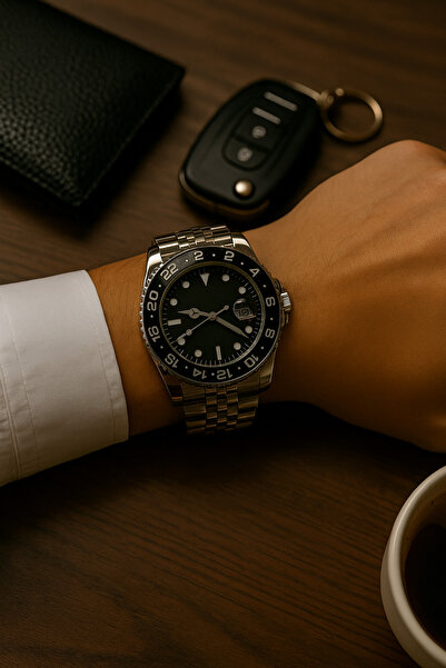 Love The Wind Sports Men's Wristwatch with Calendar - Silver Band & Black Dial