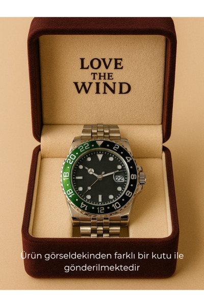 Love The Wind Sports Men's Wristwatch with Calendar - Silver Band & Green Black