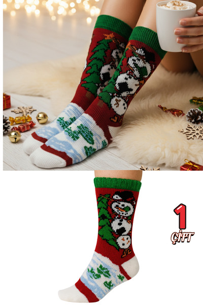 stellare Women's Thick Winter Christmas Patterned Towel Socks Colorful Themed Socks 1 Pair