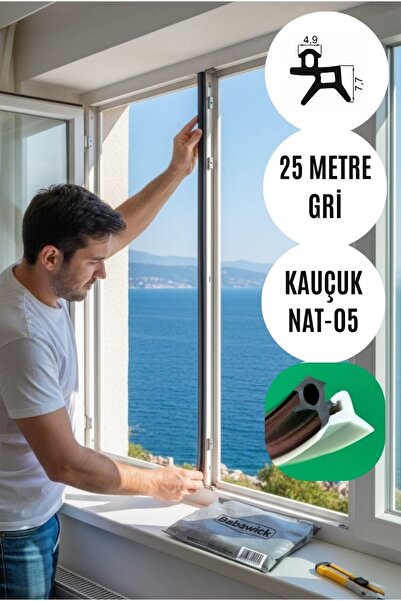BABAWİCK Saf Kauçuk Nat-05 Kapı Pencere Fitili 25 Metre Gri Tamirat Contası K...