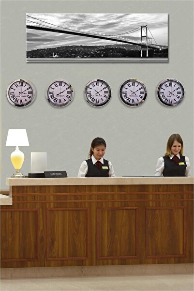 Kasva Concept Hotel 36 cm Chrome Metal 5 Piece Set Hotel World Clock