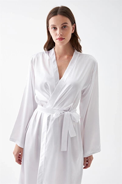 ALFA AKSESUAR 03 Clothing Women's Long White Satin Dressing Gown