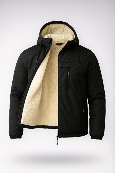 FASİON Men's Fur-Lined Winter Coat Jacket