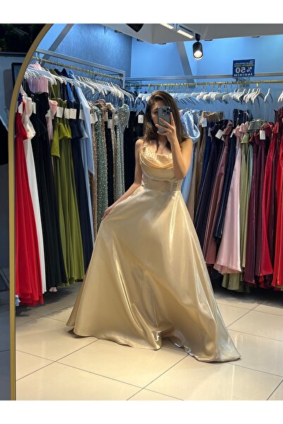 Modaecrinbutik Abiye - Elbise - Tafta kumaş sırt bağlamalı sıtraplez