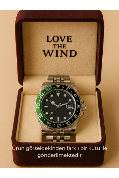 Love The Wind Sports Men's Wristwatch with Calendar - Silver Band & Green Dial