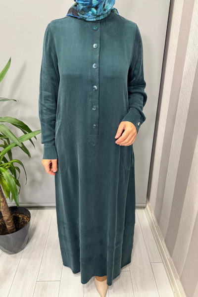 MISS DALIDA Cupro Silk Dress Petrol T26K-4024