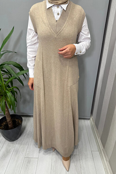 MISS DALIDA V-Neck Knitwear Sleeveless Dress Mink T25Pf-4012