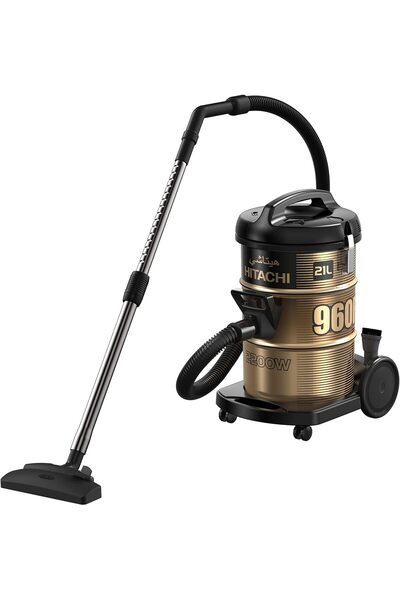 Hitachi مكنسة كهربائية CV-960F SS220 BK بقوة 2200 واط (سعة 21 لترًا، لون أسود)
