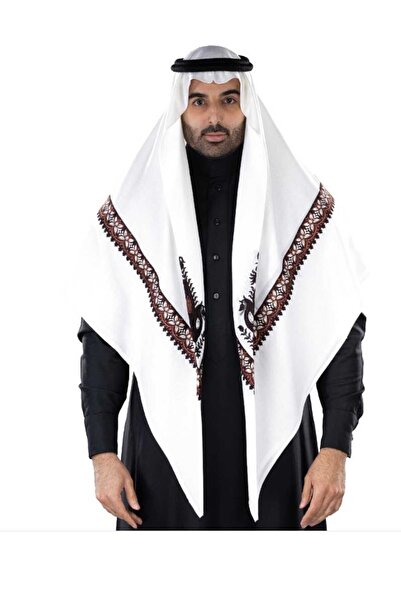 LaFont Bruges Elegant winter ghutra, white with brown embroidery