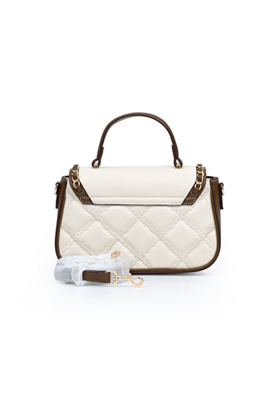 Levidor Quilted Embroidery and Chain Knit Detail Long Strap Medium Size Women's Hand and Shoulder Bag Lv930582 Cream