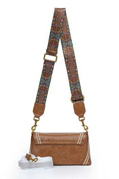 Levidor Authentic Phaeton Metal Logo and Ethnic Pattern Detailed Women's Shoulder Bag Lv930575 Camel