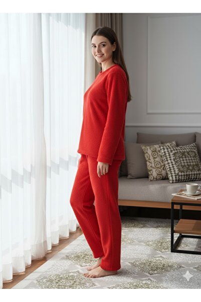 FAMES PİJAMA Women's Red Plush Pajama Set