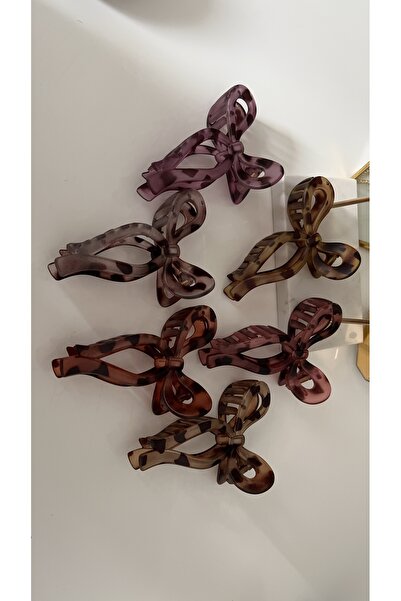 SU PERİSİ TAKI BİJUTERİ Mat Lila Leopard Printed Bow Clip with under Tone