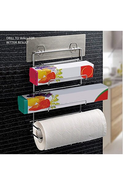 india Indian Decor 3-in-1 Wall-Mounted Chrome Kitchen Roll Holder for Foil, Cling Film, Wax Paper & Paper
