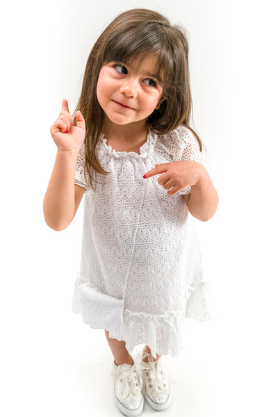 YUSALİ White Lace Detailed Neckline Elastic Gathered Special Bag Special Occasion-Birthday Girl's Dress