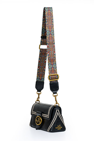 Levidor Authentic Phaeton Women's Shoulder Bag with Metal Logo and Ethnic Pattern Detail Lv930575 Black