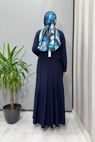 MISS DALIDA Knitted Technical Knitwear Dress Navy Blue T25Pf-4001