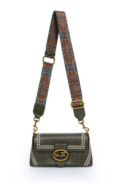 Levidor Authentic Phaeton Women's Shoulder Bag with Metal Logo and Ethnic Pattern Detail Lv930575 Green