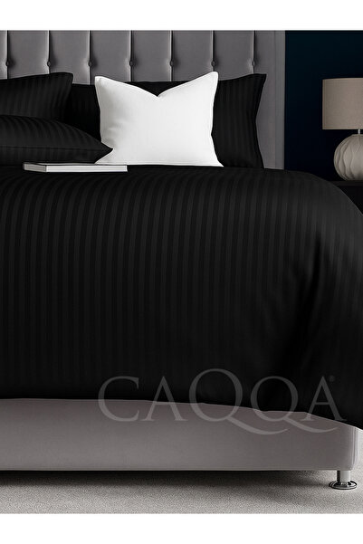 CAQQA King Size / Double Size Black Striped Satin Hotel Duvet Cover Set |   220 cm X 240 cm |   Without Sheets