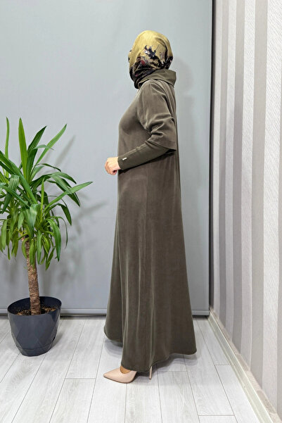 MISS DALIDA Cupro Dress with Zipper and Knitwear Detail Khaki T26K-4006
