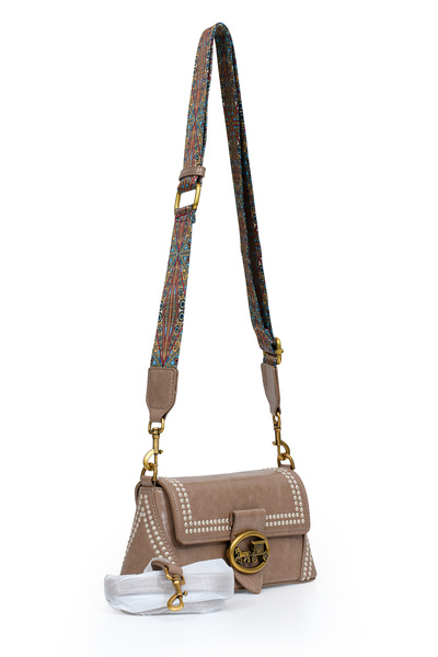 Levidor Authentic Phaeton Women's Shoulder Bag with Metal Logo and Ethnic Pattern Detail Lv930575 Dusty Rose