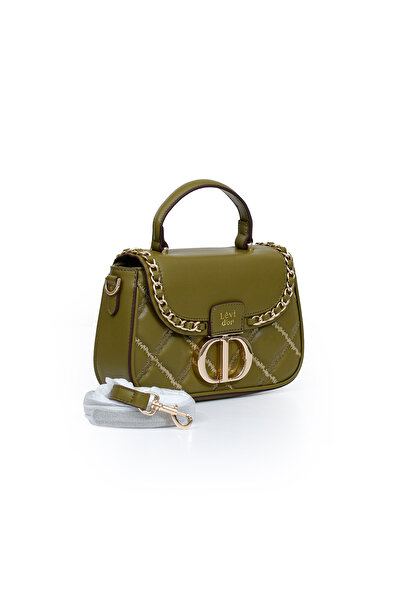 Levidor Quilted Embroidery and Chain Knit Detail Long Strap Medium Size Women's Hand and Shoulder Bag Lv930582 Green